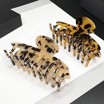 Lurrose 2pcs Leopard Hair Claws Large Tortoise Shell Cellulose Jaw Clips Banana Barrettes for Womens Summer Hair Decor Mothers Day Shower Bathing Holder - Image 5