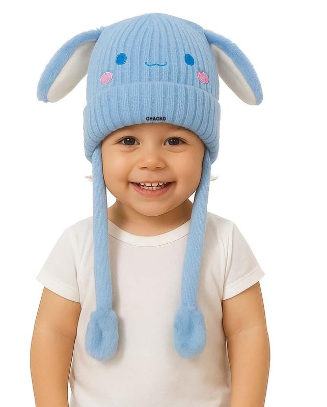 CHACKO Bunny Cap with Moving Ears for Kids (1–10 Yrs) | Plush Wool Winter Hat | Cute Girls Headwear & Funny Cap_Sky Blue - Image 2