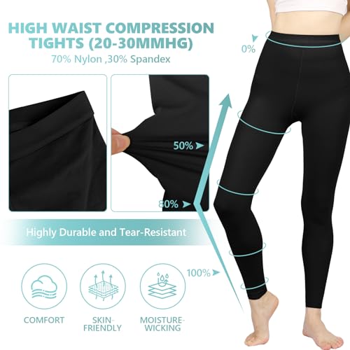 Laubawck Compression Pantyhose for Women, 20-30 mmHg Footless Medical Compression Stockings, Waist High Opaque Graduated Support Compression Hose Tights for Edema, Varicose Veins, Swelling - Image 4