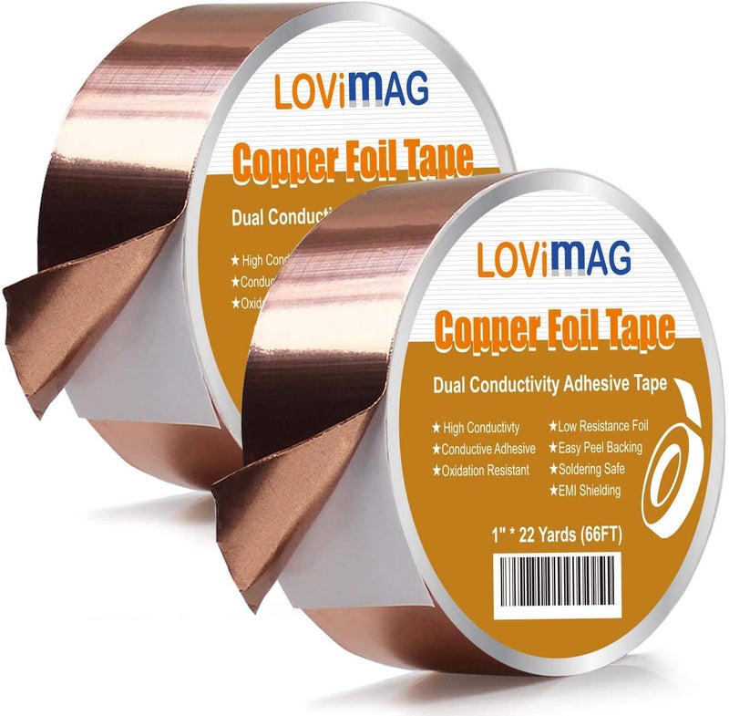 LOVIMAG Copper Foil Tape (1inch X 66 FT X 2) with Conductive Adhesive for Guitar and EMI Shielding, Crafts, Electrical Repairs, Grounding - Image 1