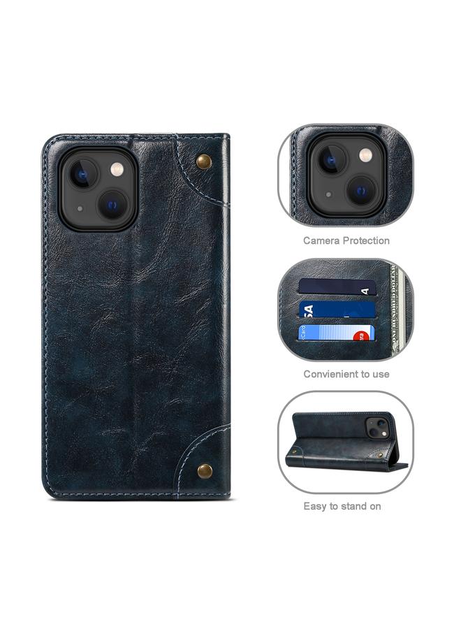 زبون جراب جلدي بتصميم باروكي بسيط قابل للطي أفقيًا لهاتف iPhone 13 مع حامل وفتحات للبطاقات ومحفظة - Image 5