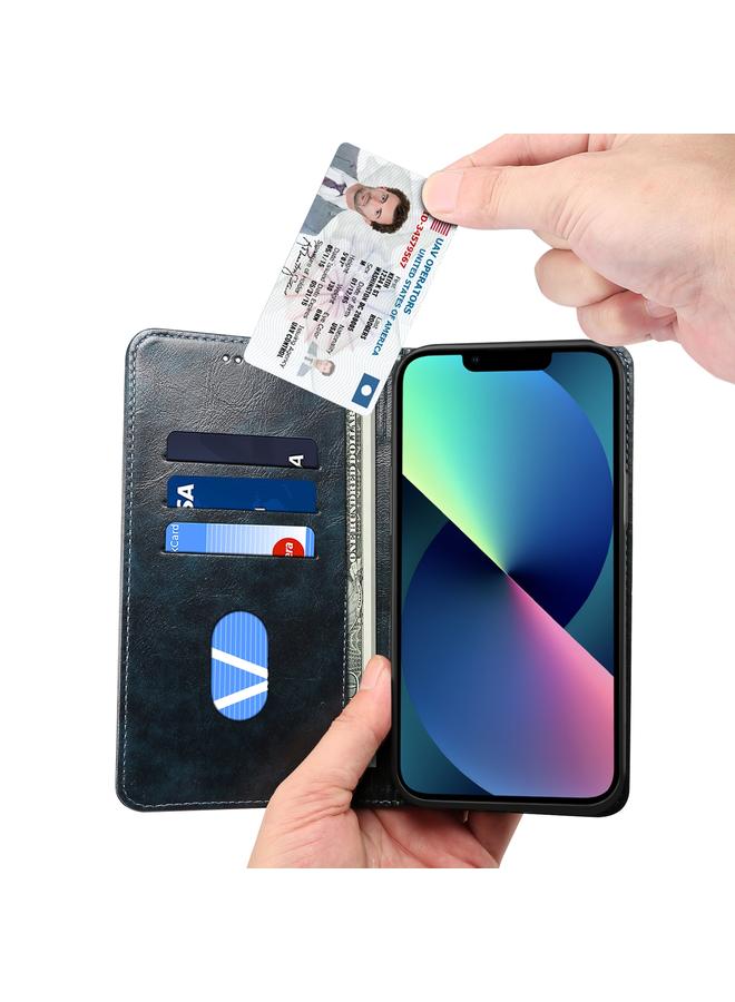 زبون جراب جلدي بتصميم باروكي بسيط قابل للطي أفقيًا لهاتف iPhone 13 مع حامل وفتحات للبطاقات ومحفظة - Image 4