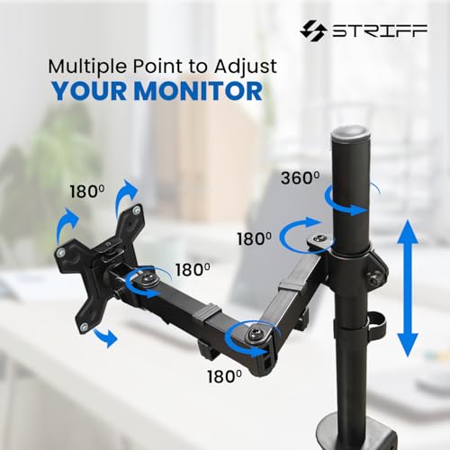 STRIFF 180° Adjustable Single Monitor Stand Arm Desk Mount | Ergonomic Gas Spring VESA Bracket (75x75mm & 100x100mm) for 13"–32" Screens - Image 5