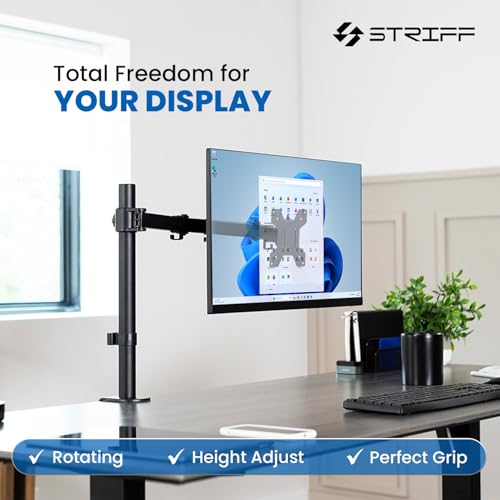 STRIFF 180° Adjustable Single Monitor Stand Arm Desk Mount | Ergonomic Gas Spring VESA Bracket (75x75mm & 100x100mm) for 13"–32" Screens - Image 3