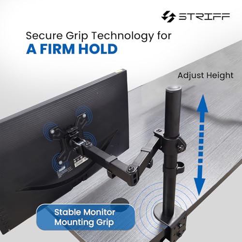 STRIFF 180° Adjustable Single Monitor Stand Arm Desk Mount | Ergonomic Gas Spring VESA Bracket (75x75mm & 100x100mm) for 13"–32" Screens - Image 4