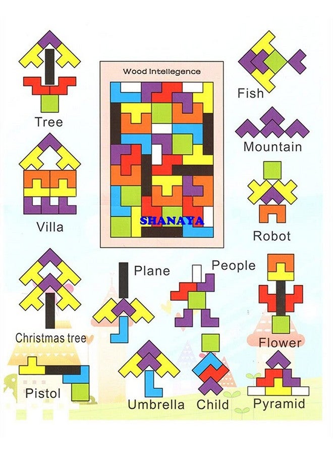 SHANAYA Wooden Blocks Puzzle Brain Teaser Jigsaw Intelligence Colorful 3D Russian Blocks Educational Learning Game Toy for Kids - Image 2