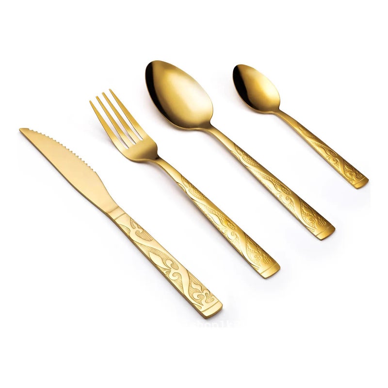 24-Piece Retro Stainless Steel Cutlery Set with Gold Wooden Box - Perfect for Western  Dining - Image 3