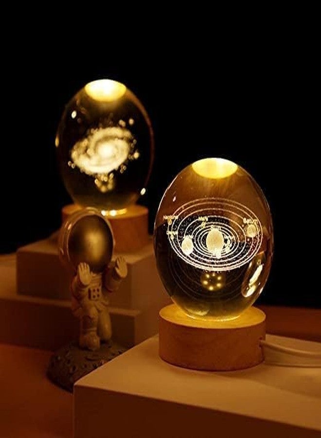 Gra8 3D Crystal Ball Night Light, Space Galaxy Crystal Ball with Wooden Base,3D Engraved Solar System Crystal Ball with LED Light (1 PCS)(Solar System) - Image 2