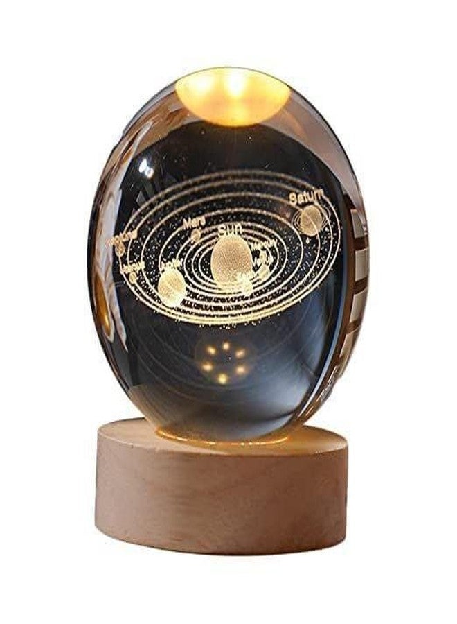 Gra8 3D Crystal Ball Night Light, Space Galaxy Crystal Ball with Wooden Base,3D Engraved Solar System Crystal Ball with LED Light (1 PCS)(Solar System) - Image 1