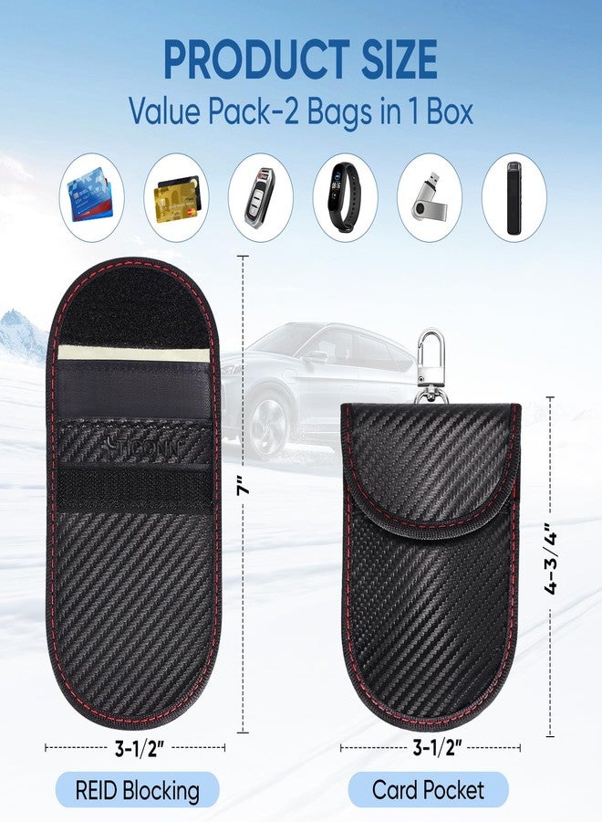 TICONN 2PK Faraday Bag for Key Fob, 3.5''X5.0'' Faraday Cage Protector, Car RFID Signal Blocking, Anti-Theft Pouch Anti-Hacking Case Blocker (Carbon Fiber) - Image 4