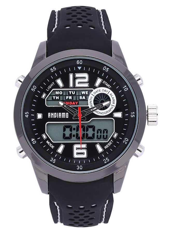 Men's Analog Black Case Black Silicone Strap Watches