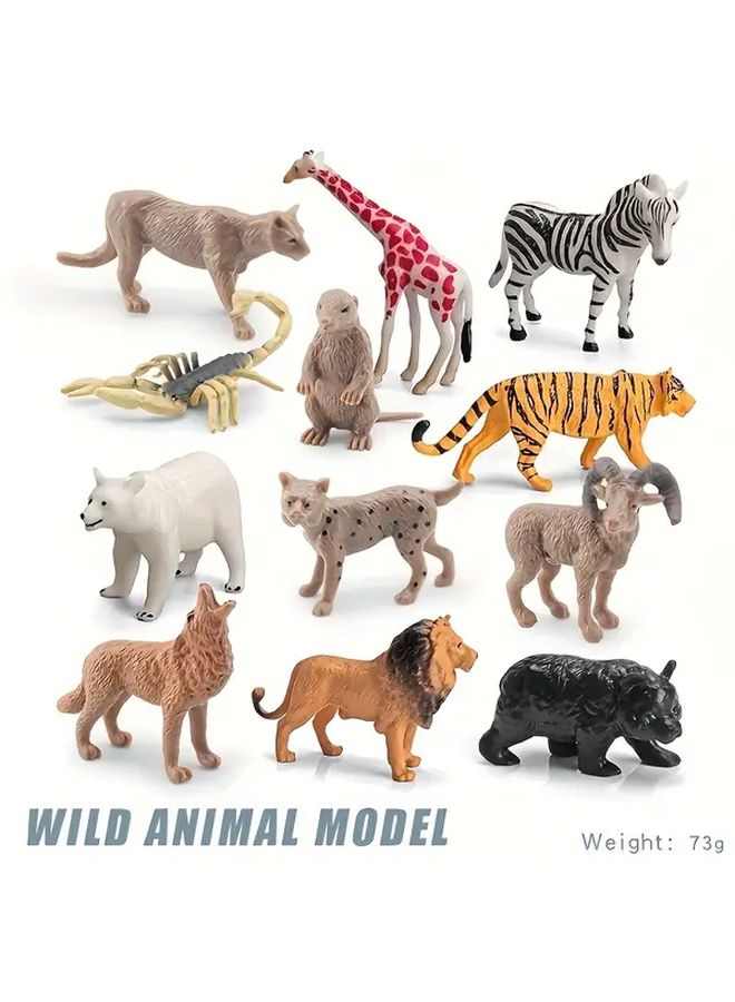 12Pcs Wildlife Animal Models Moose Grizzly Bear Raccoon Elk Cobra Snake Chameleon - Image 1