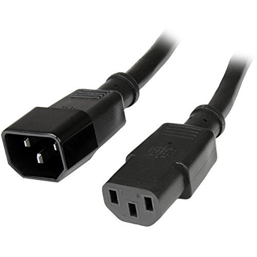 StarTech.com 3ft (1m) Heavy Duty Extension Cord, IEC 320 C14 to IEC 320 C13 Black Extension Cord, 15A 125V, 14AWG, Heavy Gauge Power Extension Cable, Heavy Duty AC Power Cord, UL Listed (PXT100143) - Image 1