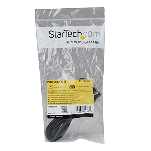 StarTech.com 3ft (1m) Heavy Duty Extension Cord, IEC 320 C14 to IEC 320 C13 Black Extension Cord, 15A 125V, 14AWG, Heavy Gauge Power Extension Cable, Heavy Duty AC Power Cord, UL Listed (PXT100143) - Image 5
