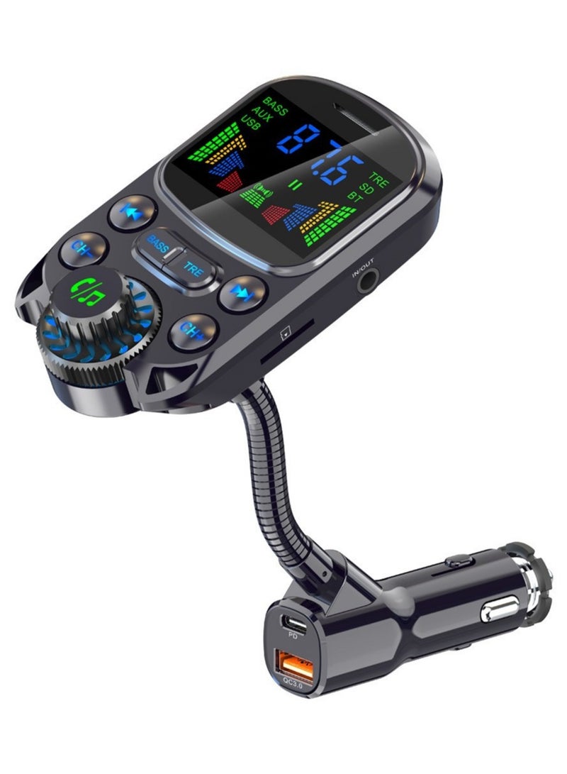 Car Bluetooth FM Transmitter — Hands-Free Adapter with QC3.0/PD/Huawei FCP/Samsung AFC/BC1.2/Apple 2.4A, U-Disk/TF Playback (MP3/FLAC/WAV/APE), Voice Broadcast, Auto-Connect, Bass/Treble EQ, Multi-Protection - Image 1