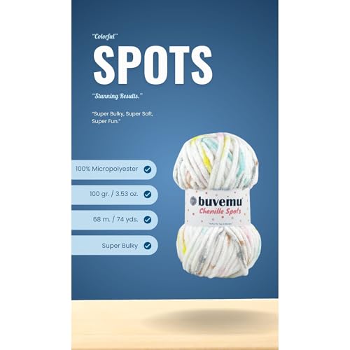 Buvemu Chenille Spots Multicolor Super Bulky Easy Fast Knitting Crocheting Yarn for Amigurmi Plush Toys, Blanket, 100% Micropolyester, 100 gram (3.53 Ounces) 74 Yards (68 Meters) (1, Spots - No.2) - Image 4