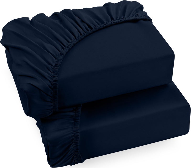 Utopia Bedding Fitted Sheet Single 2 Pack Navy  Deep Pocket 14 inch 35 cm  Easy Care  Soft Brushed Microfibre Fabric  Shrinkage and Fade Resistant  Bottom Sheet