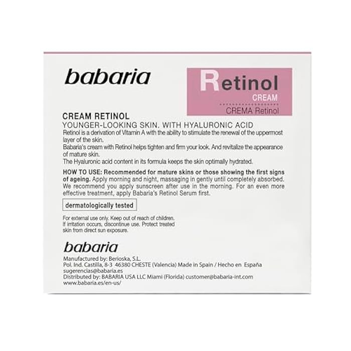 Babaria Retinol Face Rejuvenator, 1.7 oz - Night Cream Face Moisturizer - Anti Aging Cream with Hyaluronic Acid for Wrinkle Reduction, Skin Firmness and Collagen Synthesis - Light and Fast Absorption - Image 5