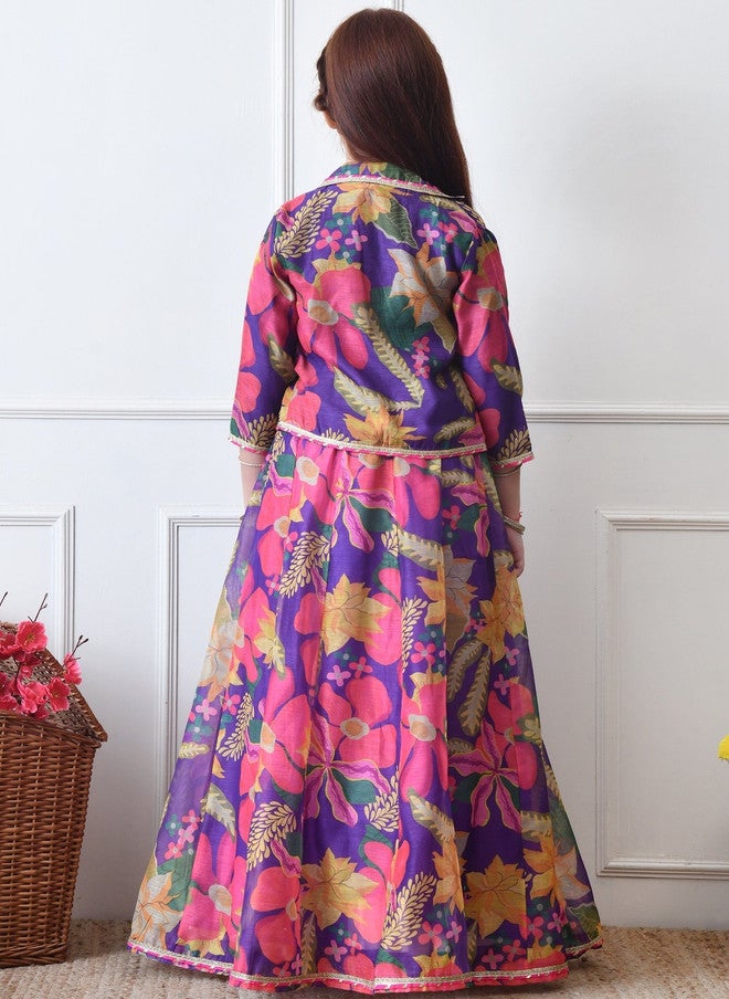 Indi-Loom Couture Girls Printed Ready to Wear Lehenga With Blouse & Jacket - Image 5