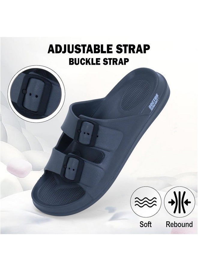 DOCTOR EXTRA SOFT - DOCTOR EXTRA SOFT Men's Classic Cushion Sliders/Slippers With Adjustable Buckle Strap For Adult | Comfortable & Lightweight |Stylish & Anti-Skid| Everyday Flip Flops For Gents/Boys D-505, Grey - Image 1