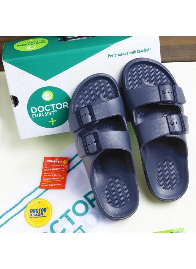 DOCTOR EXTRA SOFT - DOCTOR EXTRA SOFT Men's Classic Cushion Sliders/Slippers With Adjustable Buckle Strap For Adult | Comfortable & Lightweight |Stylish & Anti-Skid| Everyday Flip Flops For Gents/Boys D-505, Grey - Image 1