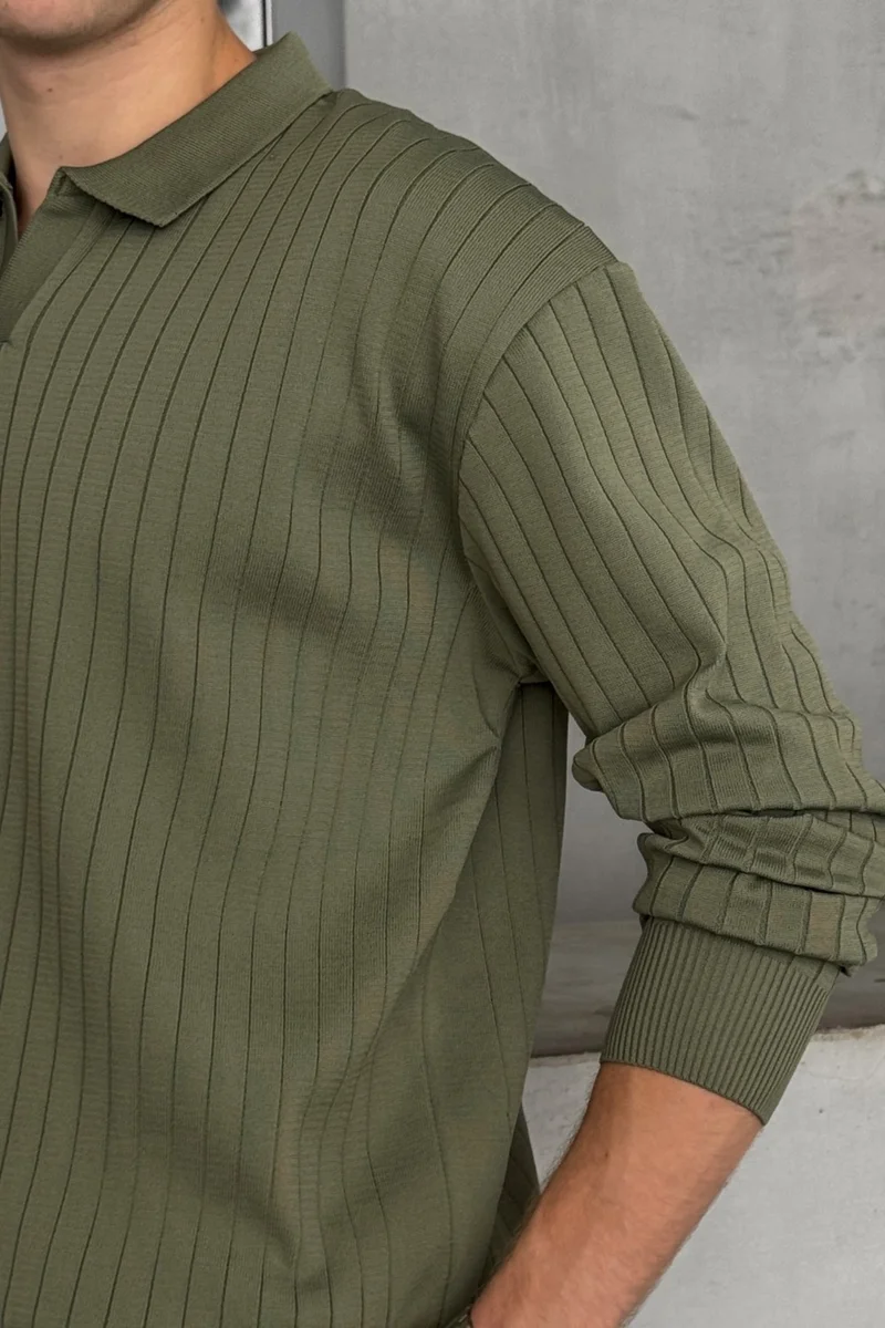 هايمان Men's Polo Collar Ribbed Oversize Knitwear Sweater