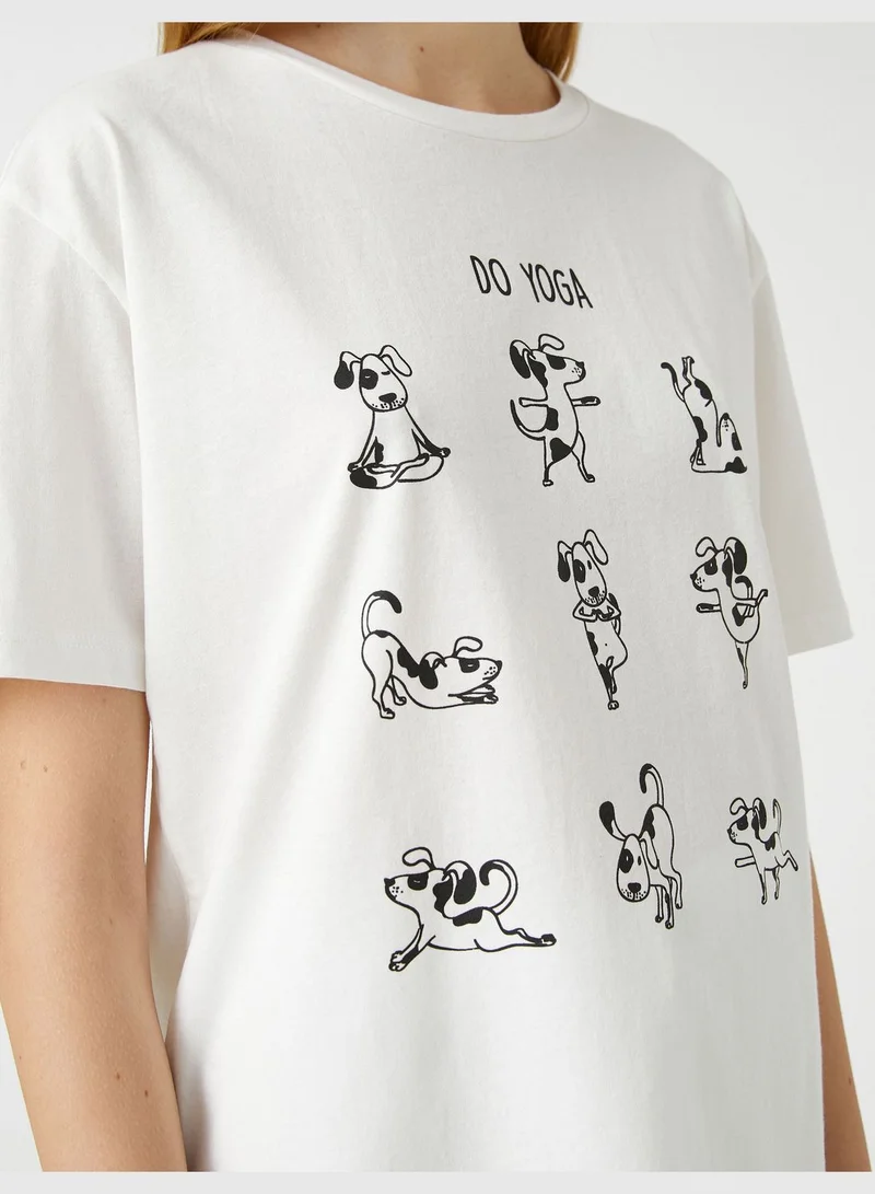 KOTON Crew Neck Regular Fit Printed Short Sleeve T-Shirt