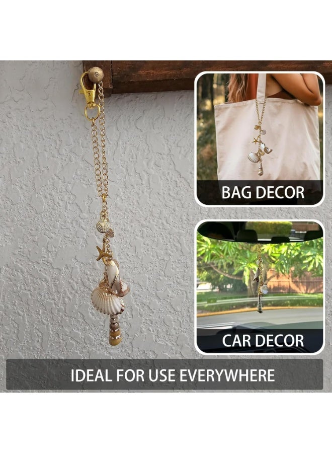Sea Shells Car Decor,Cute Coastal Hanging Charm for Rear View Mirror, Boho Beach Themed Car Accessories,Hand-Made Starfish Conchas Aesthetic Ornament Pendant for Women - Image 3