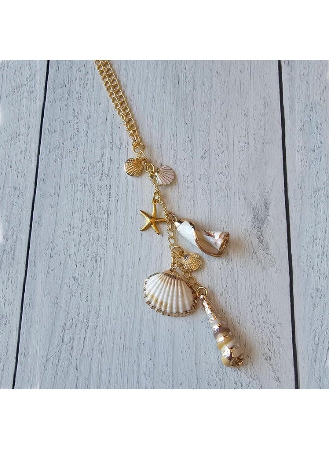 Sea Shells Car Decor,Cute Coastal Hanging Charm for Rear View Mirror, Boho Beach Themed Car Accessories,Hand-Made Starfish Conchas Aesthetic Ornament Pendant for Women - Image 2