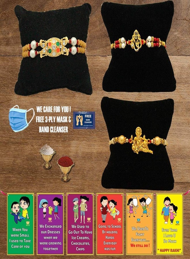 BOGATCHI R3R-11 Designer Rakhi for Brother, Rakhi Set of 3, Royal Rakhi Set- 3, Set of 3 Beautiful Rakhi for Bhai - Image 1