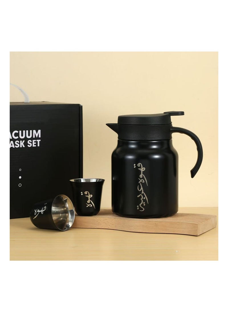 أبوستيم ماكينة صنع قهوة معزولة بالفراغ من الفولاذ المقاوم للصدأ 304 مع صندوق هدايا مكون من كوبين، مجموعة ماكينة صنع قهوة محمولة مقاومة للتسرب، عزل مزدوج الجدار للتخزين الساخن والبارد، سعة كبيرة للمنزل والمكتب والسفر (أسود، 1000 مل) - Image 2