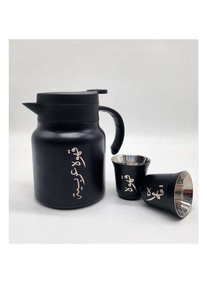 أبوستيم ماكينة صنع قهوة معزولة بالفراغ من الفولاذ المقاوم للصدأ 304 مع صندوق هدايا مكون من كوبين، مجموعة ماكينة صنع قهوة محمولة مقاومة للتسرب، عزل مزدوج الجدار للتخزين الساخن والبارد، سعة كبيرة للمنزل والمكتب والسفر (أسود، 1000 مل) - Image 4