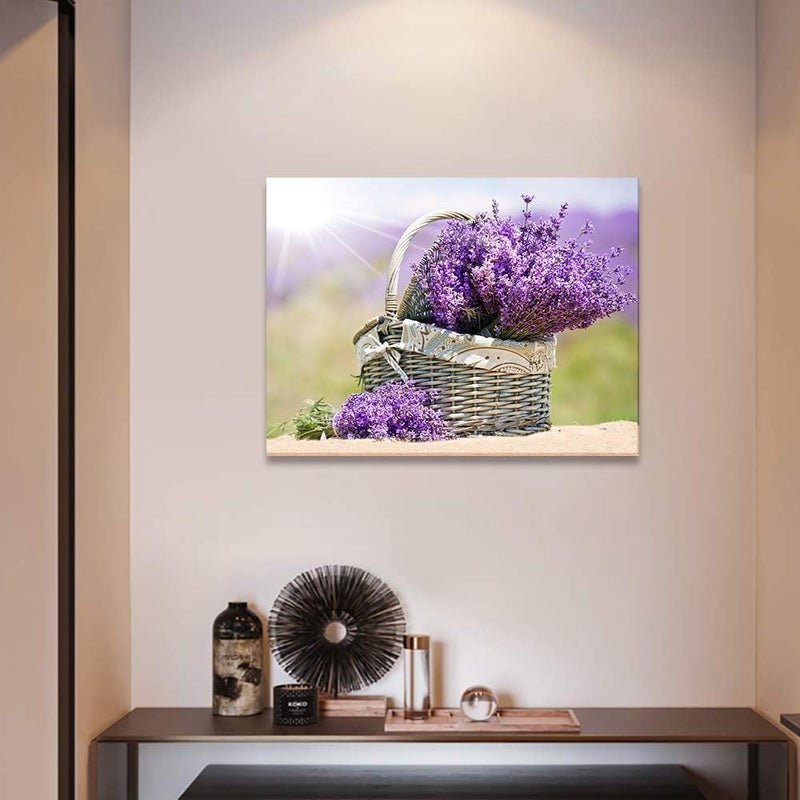 DZRWUBHS ديكور جدران غرفة النوم، لوحات فنية على القماش للمطبخ، ديكورات جدران حديثة للحمام، لوحات تجريدية لغرفة الطعام العائلية، لوحات فنية على القماش، زهور الخزامى الأرجوانية، صور فنية جدارية، ديكور منزلي. - Image 3