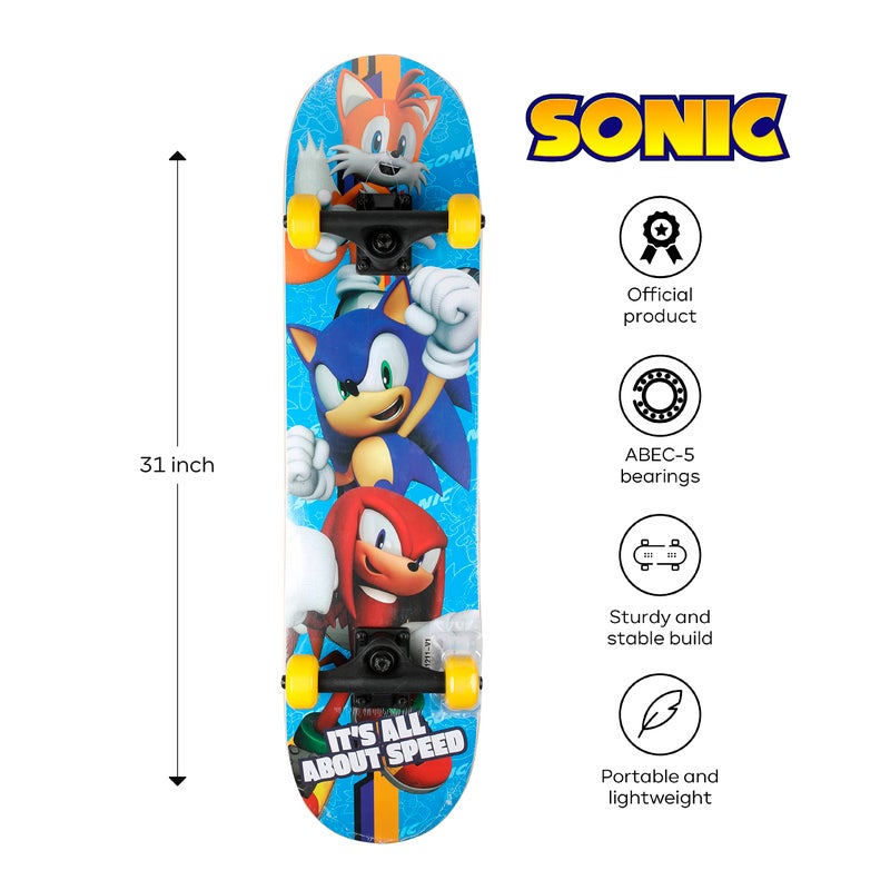 VOYAGER Sonic The Hedgehog 31 inch Skateboard, 9-ply Maple Desk Skate Board for Cruising, Carving, Tricks and Downhill - Image 2