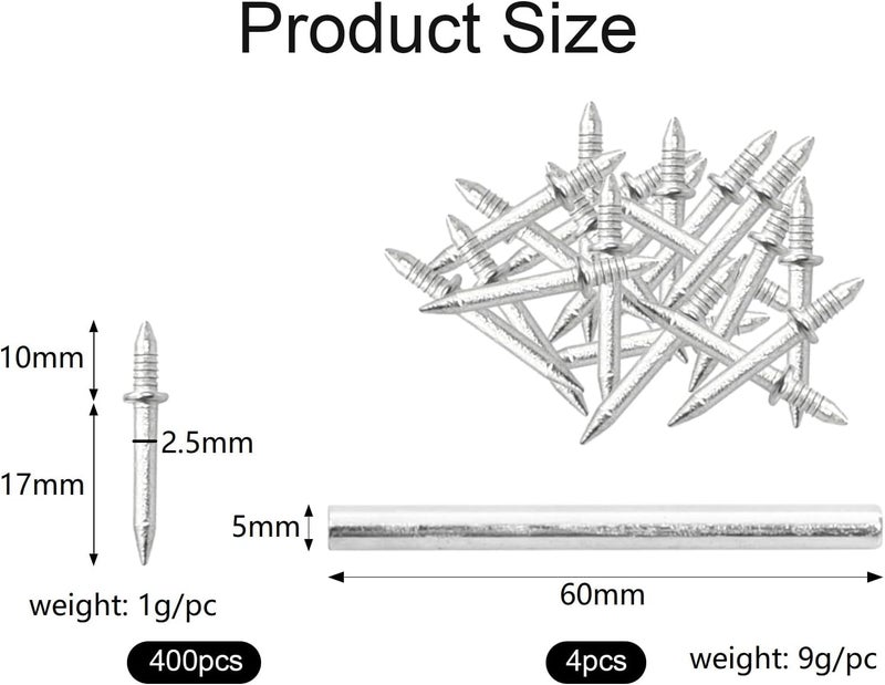 400 double-ended skirting seamless nails with 4 special sleeve tools, carbon steel skirting nails, suitable for skirting TV background wall skirting board furniture - Image 2