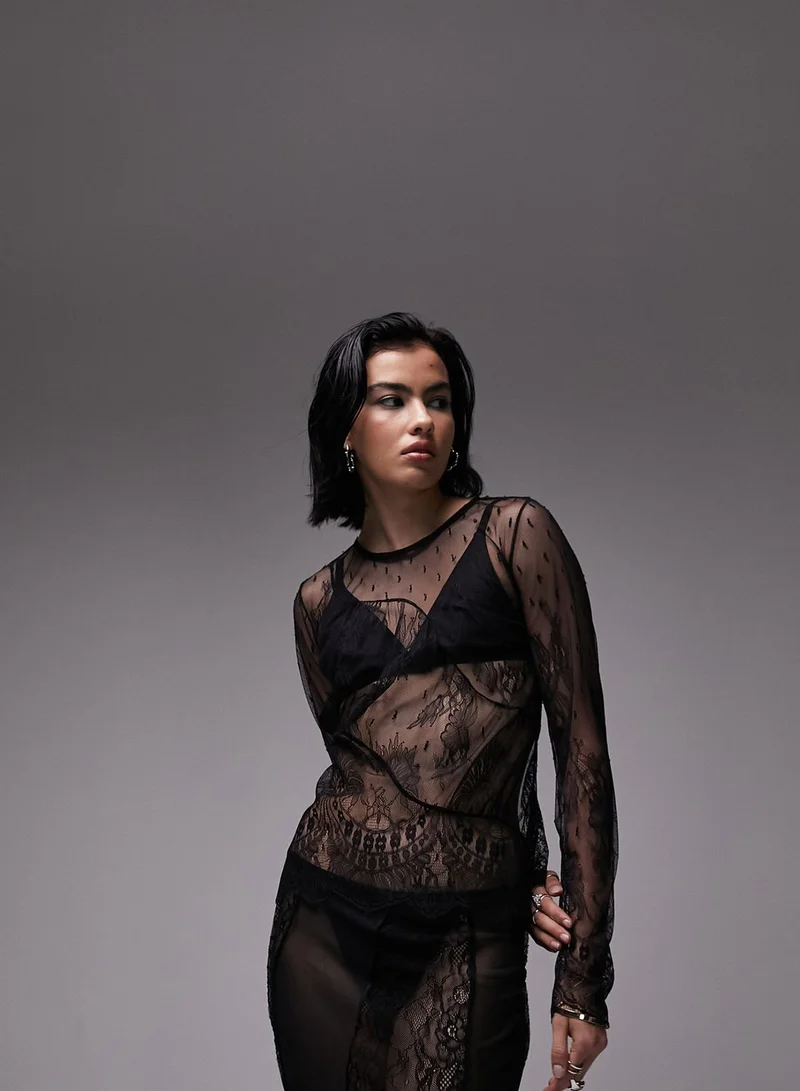 TOPSHOP Mesh Tie Detail Top