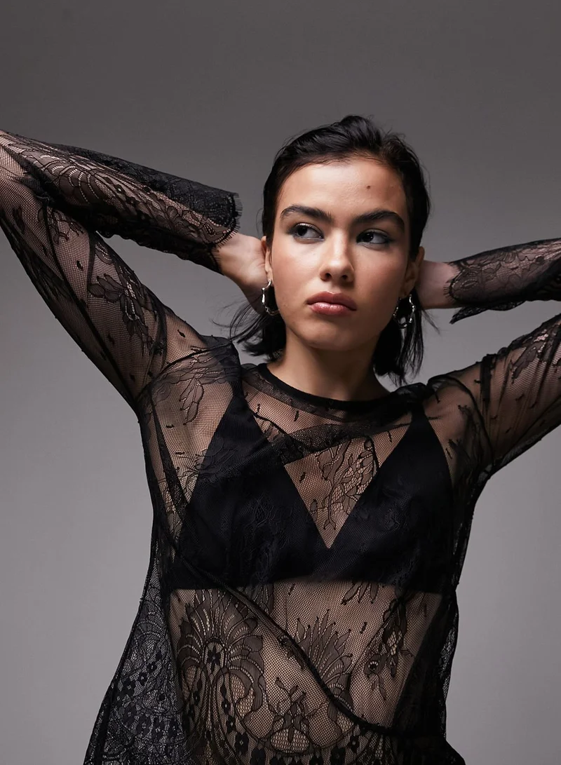TOPSHOP Mesh Tie Detail Top
