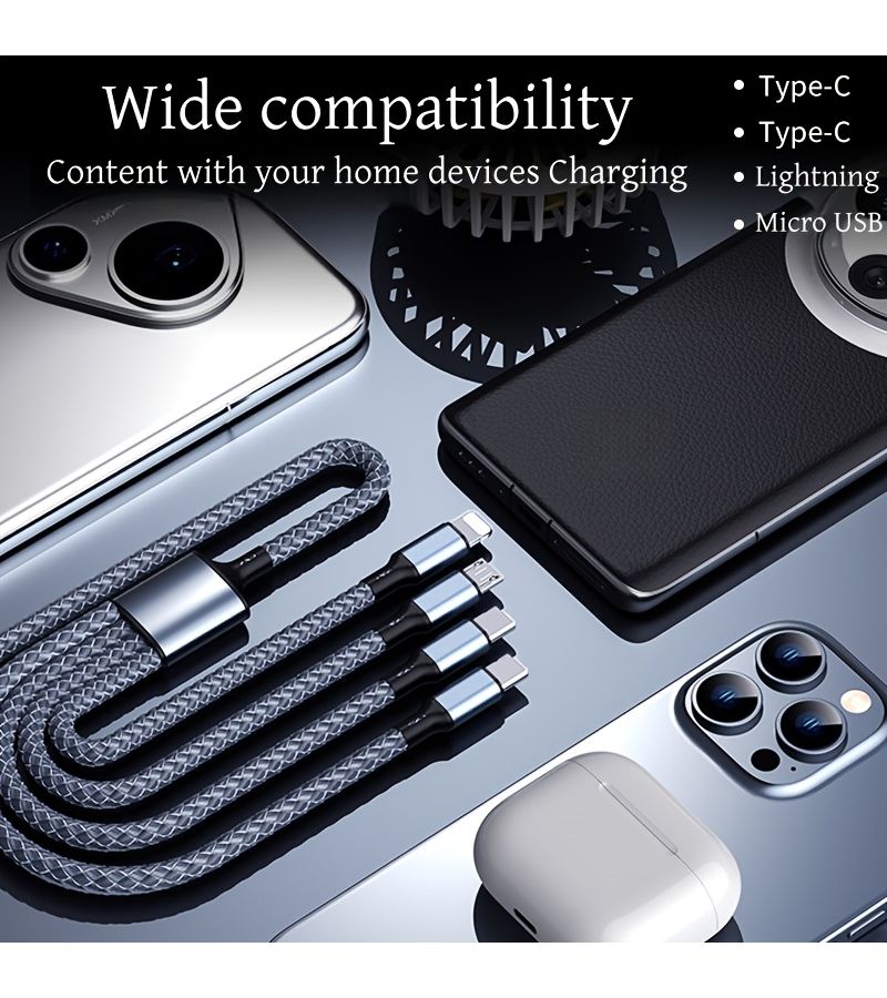 Braided 4 In 1 Fast Charging Cable 6.6ft USB C Micro USB For Android Apple - Image 3