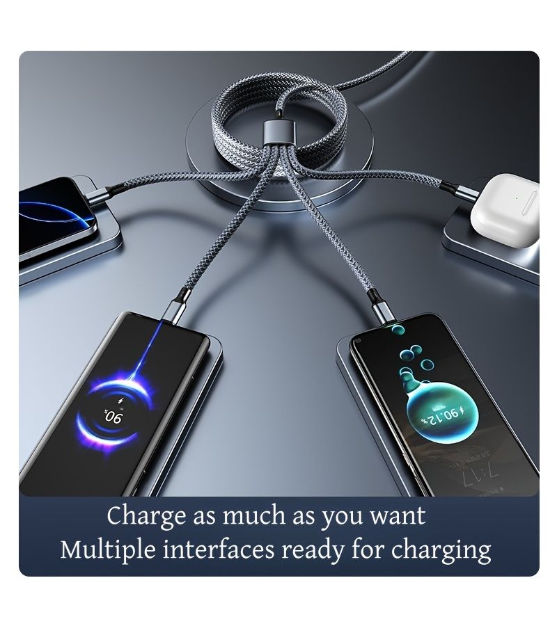 Braided 4 In 1 Fast Charging Cable 6.6ft USB C Micro USB For Android Apple - Image 2