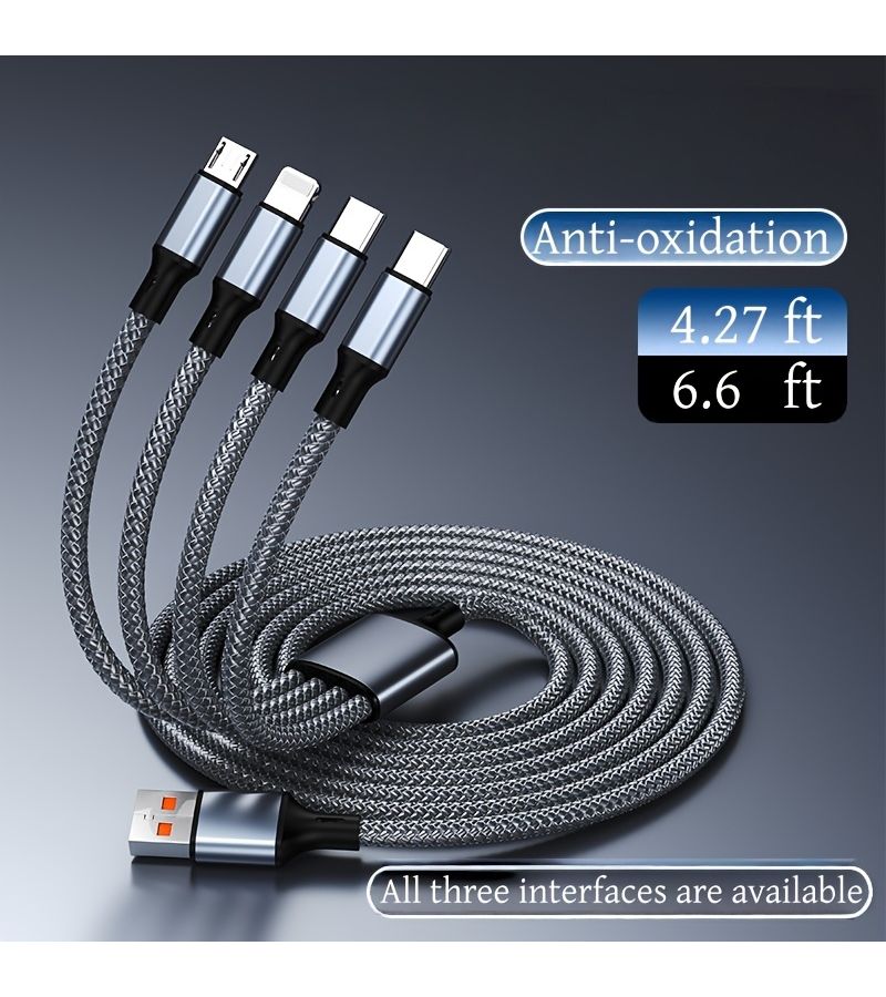 Braided 4 In 1 Fast Charging Cable 6.6ft USB C Micro USB For Android Apple - Image 5