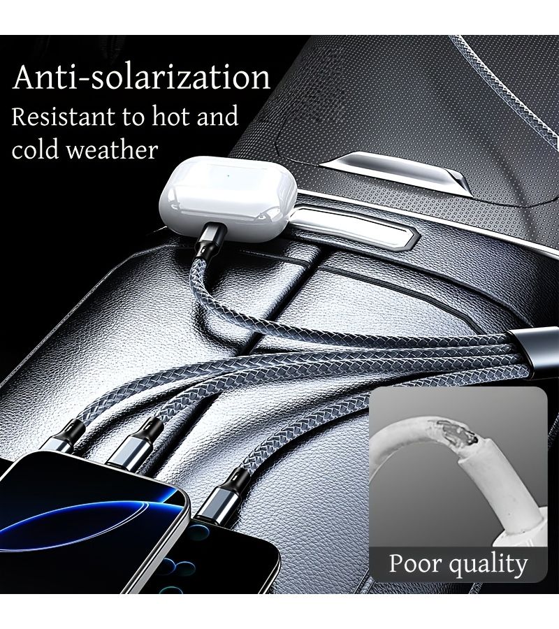 Braided 4 In 1 Fast Charging Cable 6.6ft USB C Micro USB For Android Apple - Image 1