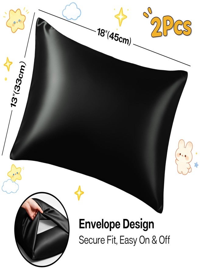 MR&HM Satin Toddler Pillowcase 13x18, 2 Pack Silky Soft Small Pillowcases for Kids Night Sleeping, Breathable Travel Pillow case with Envelope Closure, Black - Image 2