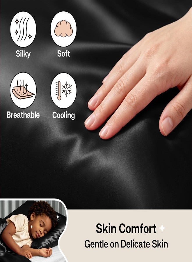 MR&HM Satin Toddler Pillowcase 13x18, 2 Pack Silky Soft Small Pillowcases for Kids Night Sleeping, Breathable Travel Pillow case with Envelope Closure, Black - Image 5