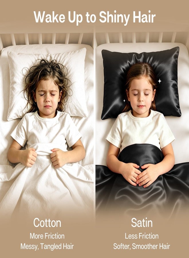 MR&HM Satin Toddler Pillowcase 13x18, 2 Pack Silky Soft Small Pillowcases for Kids Night Sleeping, Breathable Travel Pillow case with Envelope Closure, Black - Image 3