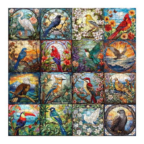 PICKFORU Stained Glass Puzzles for Adults 1000 Pieces, Bird Puzzles for Adults Flower with Cardinal Bird Parrot Hummingbird, Impossible Hard Challenging Jigsaw Puzzles for Adults - Image 2