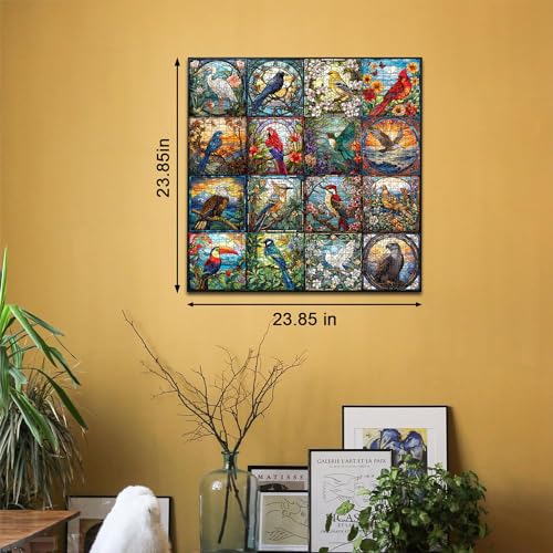 PICKFORU Stained Glass Puzzles for Adults 1000 Pieces, Bird Puzzles for Adults Flower with Cardinal Bird Parrot Hummingbird, Impossible Hard Challenging Jigsaw Puzzles for Adults - Image 4
