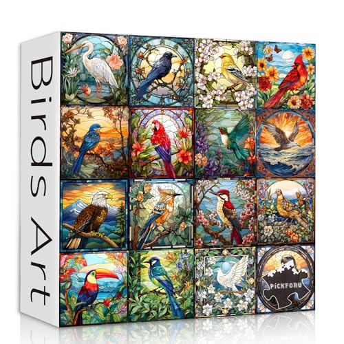 PICKFORU Stained Glass Puzzles for Adults 1000 Pieces, Bird Puzzles for Adults Flower with Cardinal Bird Parrot Hummingbird, Impossible Hard Challenging Jigsaw Puzzles for Adults - Image 1