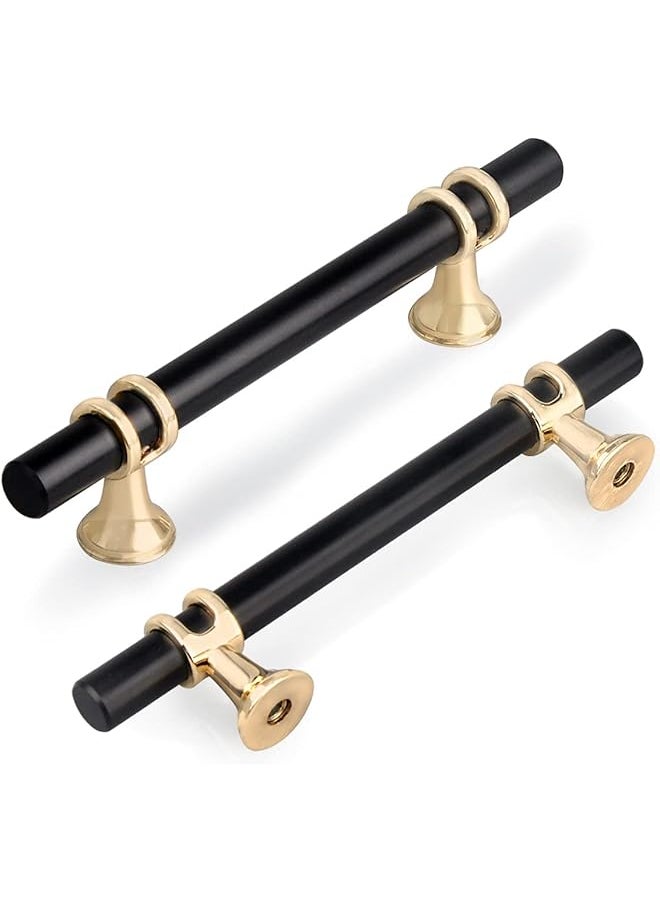 PROMASS promass 6PCS 96mm Kitchen Cupboard Handle, Cabinet Door T Bar Handle Zinc Alloy Solid Pull Handles for Cupboard Drawer Wardrobe Furniture Sideboard with Screws - Black with Golden Base  - Image 1