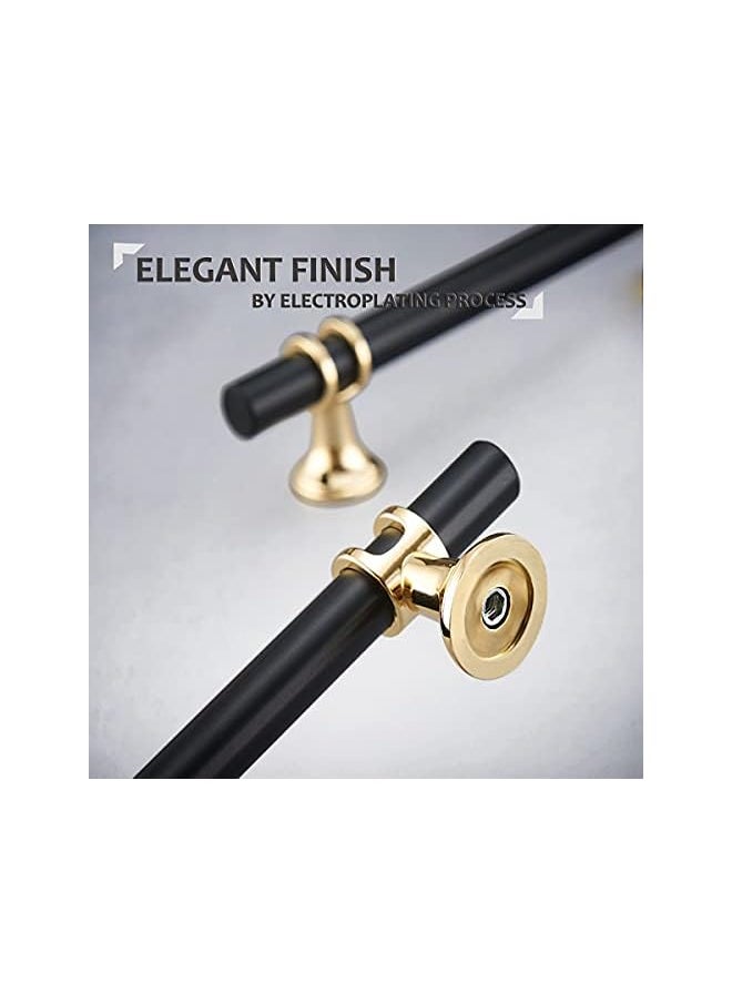 PROMASS promass 6PCS 96mm Kitchen Cupboard Handle, Cabinet Door T Bar Handle Zinc Alloy Solid Pull Handles for Cupboard Drawer Wardrobe Furniture Sideboard with Screws - Black with Golden Base  - Image 4