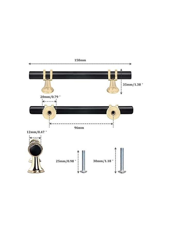 PROMASS promass 6PCS 96mm Kitchen Cupboard Handle, Cabinet Door T Bar Handle Zinc Alloy Solid Pull Handles for Cupboard Drawer Wardrobe Furniture Sideboard with Screws - Black with Golden Base  - Image 2
